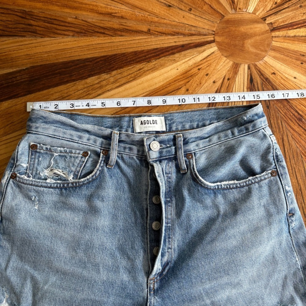 AGOLDE 90s Mid Rise Loose Fit Distressed Jeans Size 27 Light Wash Denim - Picture 9 of 9